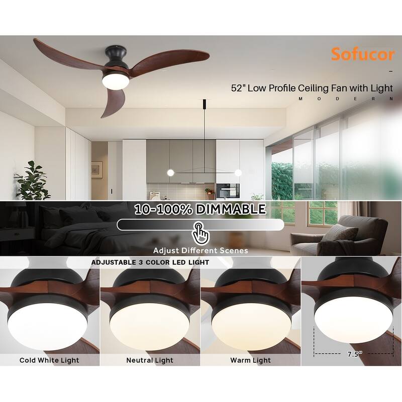 Modern Ceiling Fan With Light Smart Life APP Remote Control Timer For Alexa Google Bedroom Farmhouse