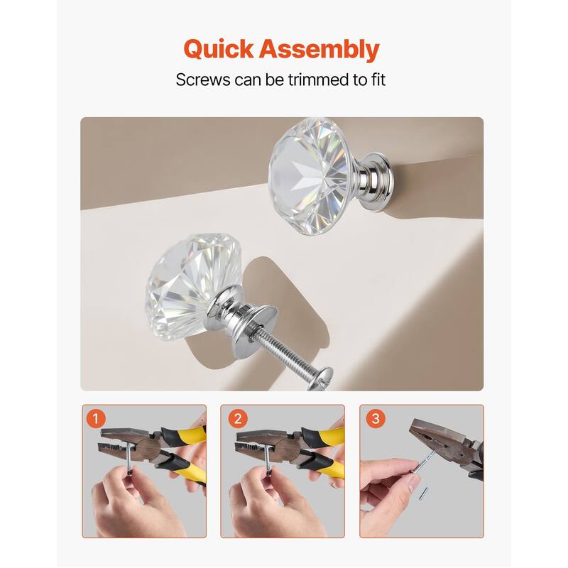 12 Pack Diamond Style Cabinet Knobs Clear Acrylic with Polished Silver Base and Screws - 1.22 x 1.1 in