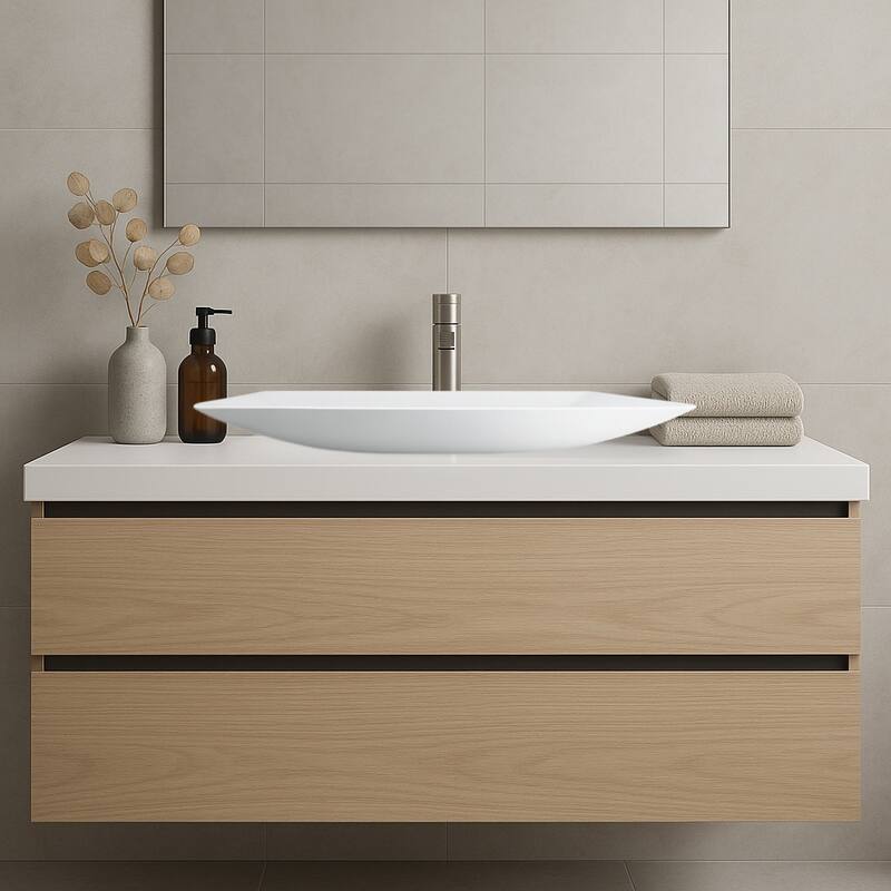 Carrivo Matte White Solid Surface Rectangular Vessel Sink