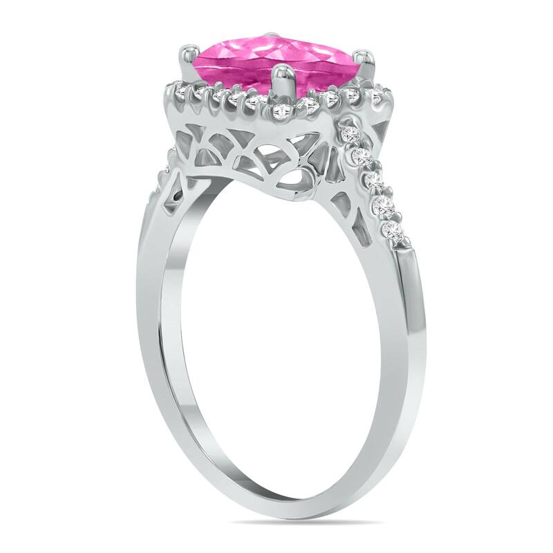 Marquee Jewels 2 1/2 Carat TW Emerald Cut Pink Topaz Diamond Ring in 10K White Gold