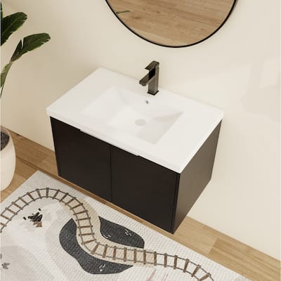 Malwee 24"/30" Floating Bathroom Vanity, Modern Wall Mounted Bathroom Vanity with Resin Sink and Soft Close Door