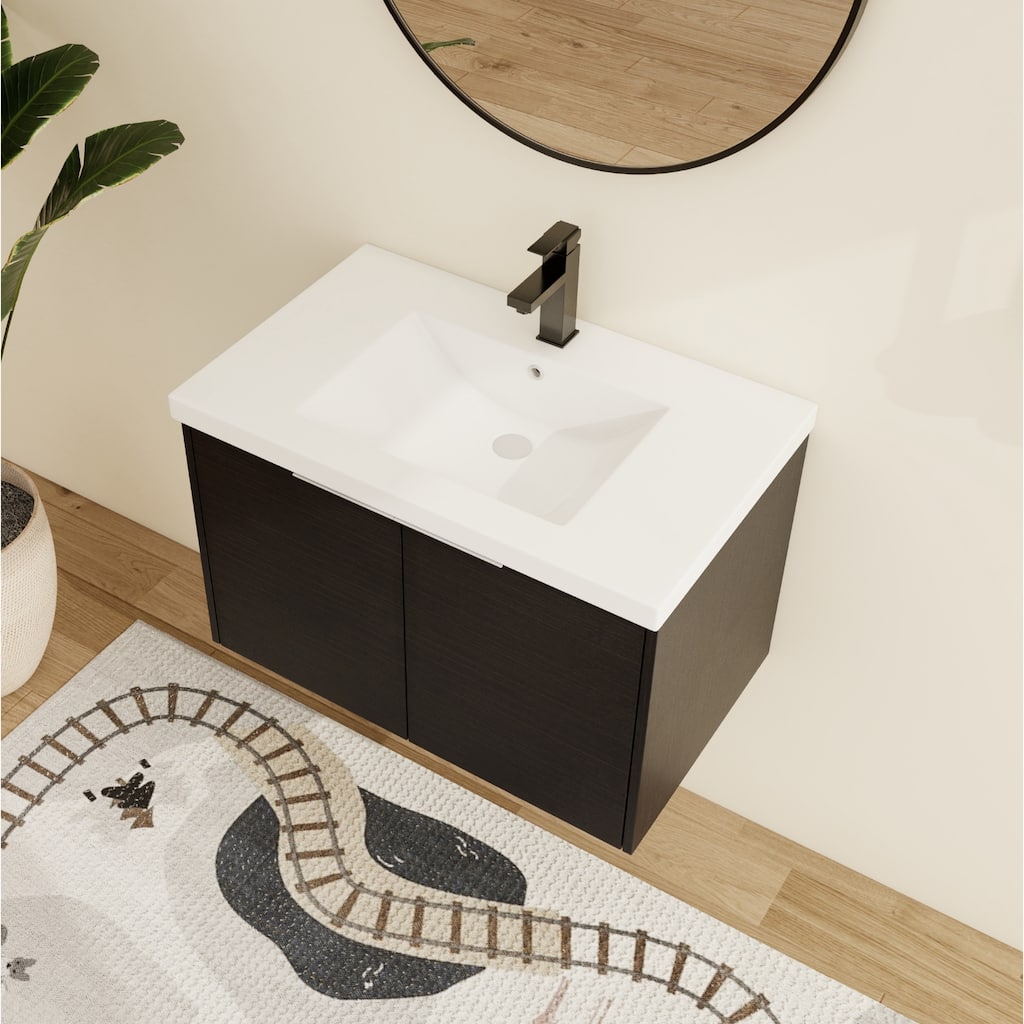 Malwee 24"/30" Floating Bathroom Vanity, Modern Wall Mounted Bathroom Vanity with Resin Sink and Soft Close Door