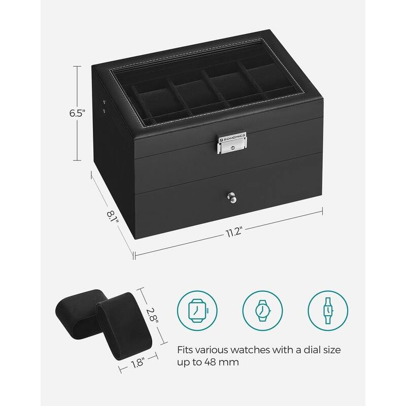 Classic Watch Storage Box with Two Layers and Multiple Compartments and Soft Velvet Cushioning