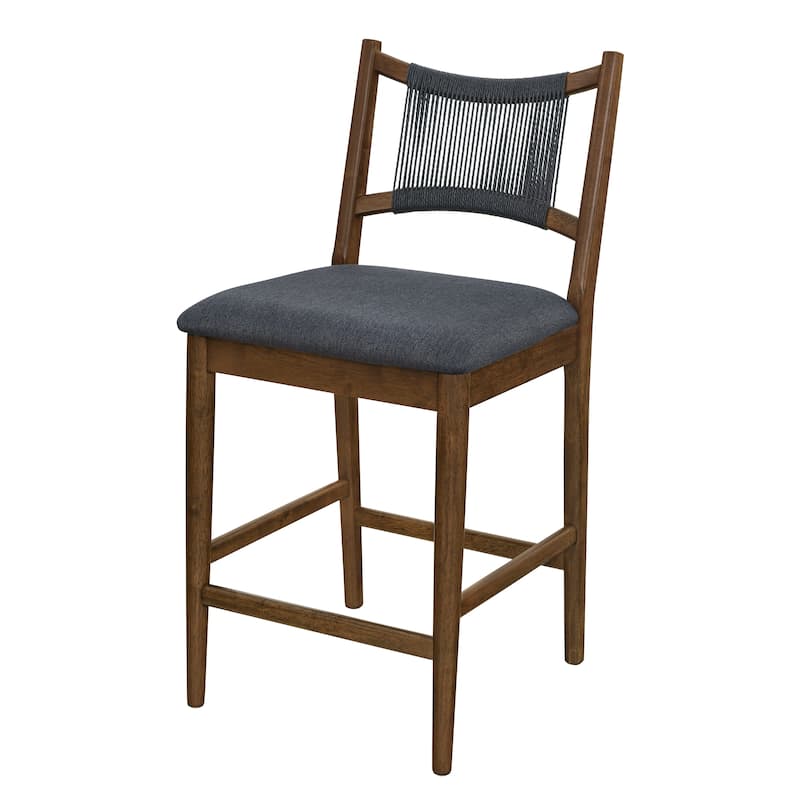 Christopher Knight Home - Arno Mid-Century Modern Upholstered Counter Stool with Rope Back and Solid Wood Frame Set - 21"W
