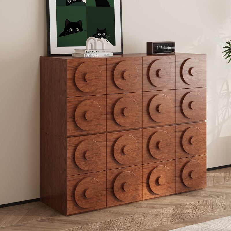 Modern 1-4 Pieces Modular Walnut Color Cabinets,TV Stands with Brown Solid Wood Veneer, Drawers & Caninets