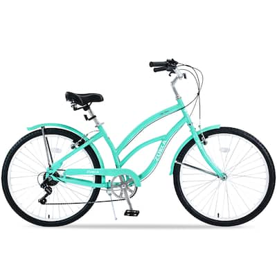 26-inch Women's Beach Cruiser Bike with Shimano 7-Speed, Double V Brakes, Comfortable Saddle, and High-Quality Tires
