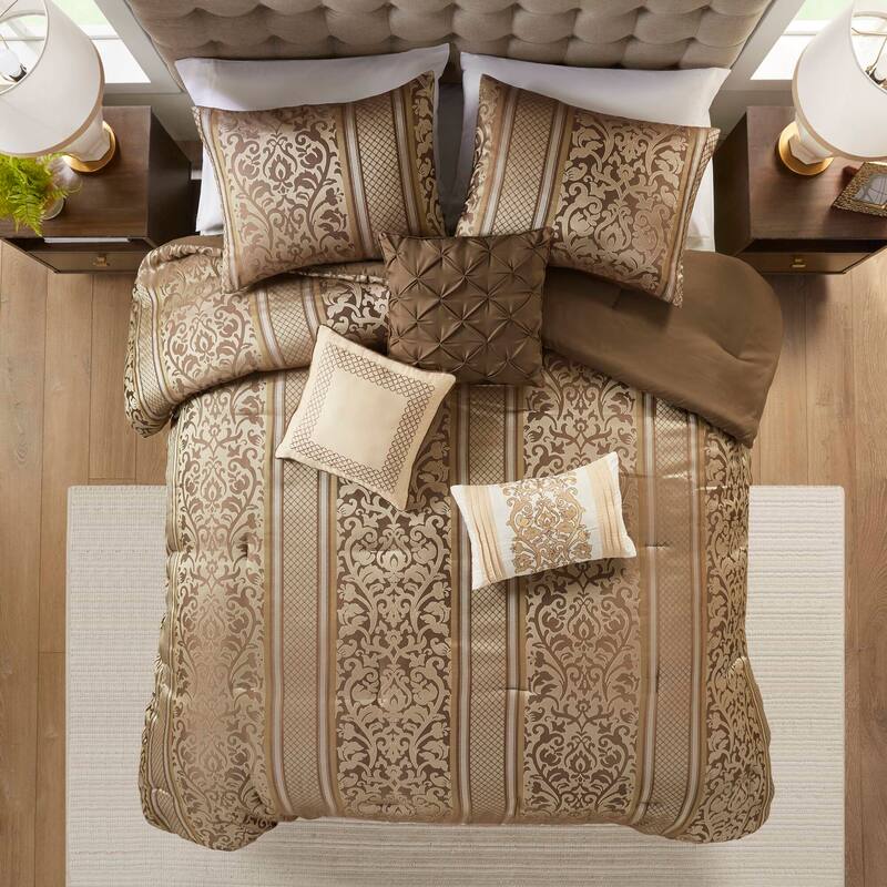 GDF Studio - Seraphina Jacquard 6-Piece Comforter Set with Decorative Throw Pillows