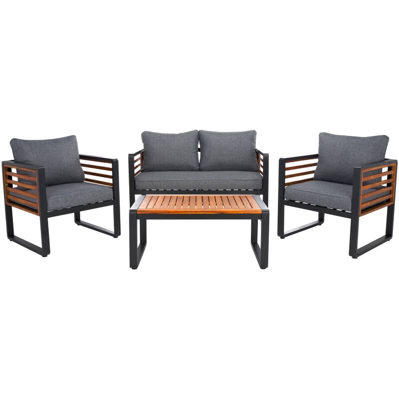 SAFAVIEH Outdoor Vesta Solid Wood 4-Piece Conversation Set - 48"W x 26"D x 26"H