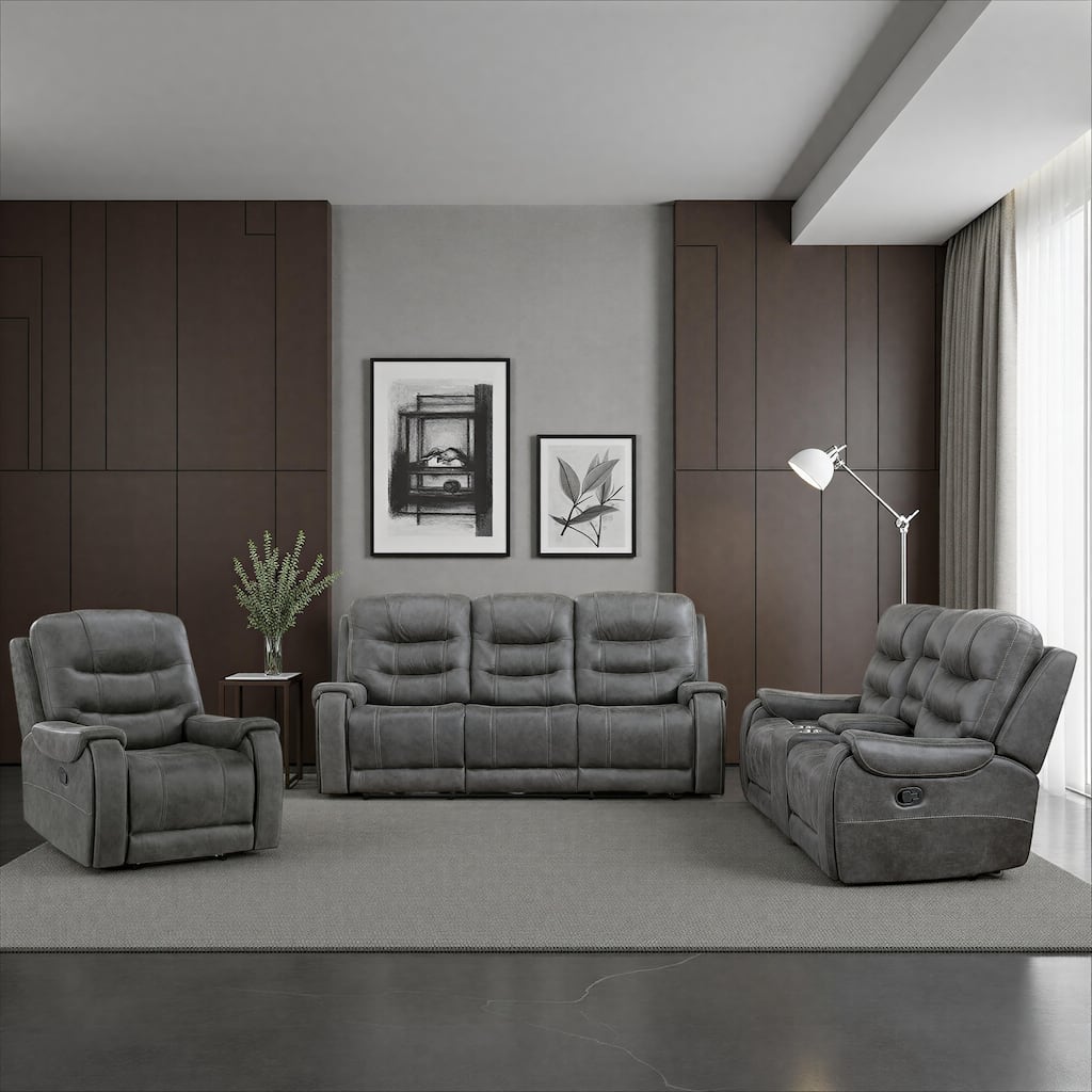 Fremont & Park Gerald 3-Piece Microfiber Manual Reclining Sofa Set - Tab Pull Motion