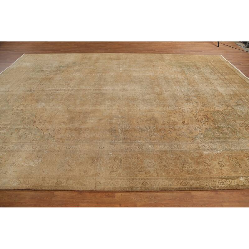 Hand Knotted Oriental 100% Wool Carpet Traditional Floral Oranges & Rust Tabriz Area Rug - 13' 0'' X 9' 9''