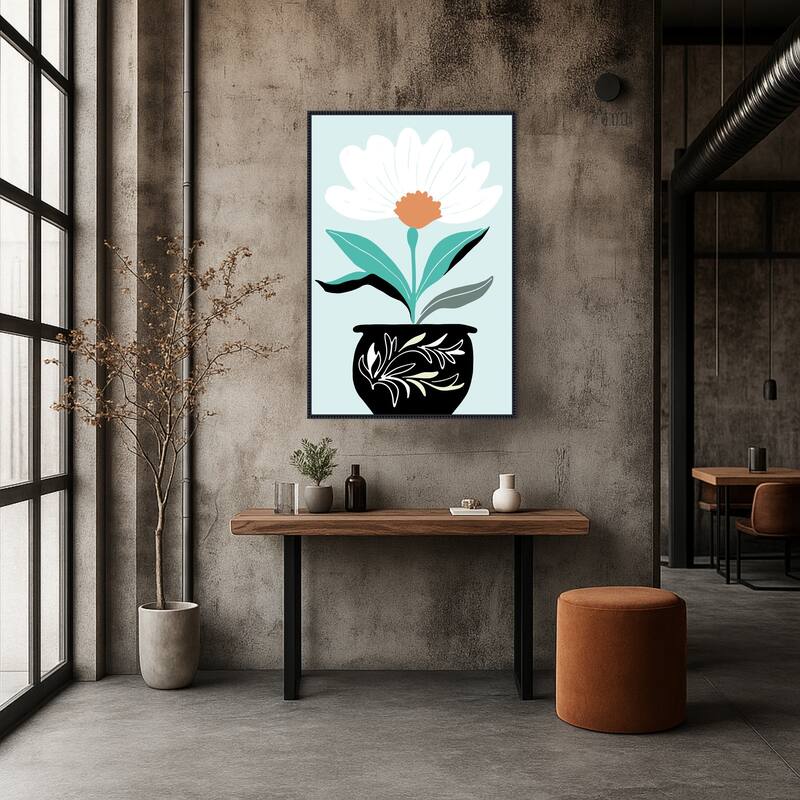 A Big Flower in a Black Vase by Casa Cartissi Framed Canvas Wall Art Print