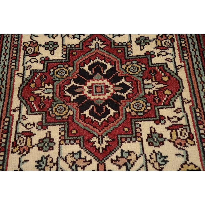 Hand Knotted Oriental 100% Wool Carpet Traditional Medallion Beige & Ivories Heriz (serapi) Area Rug - 6' 1'' X 3' 11''