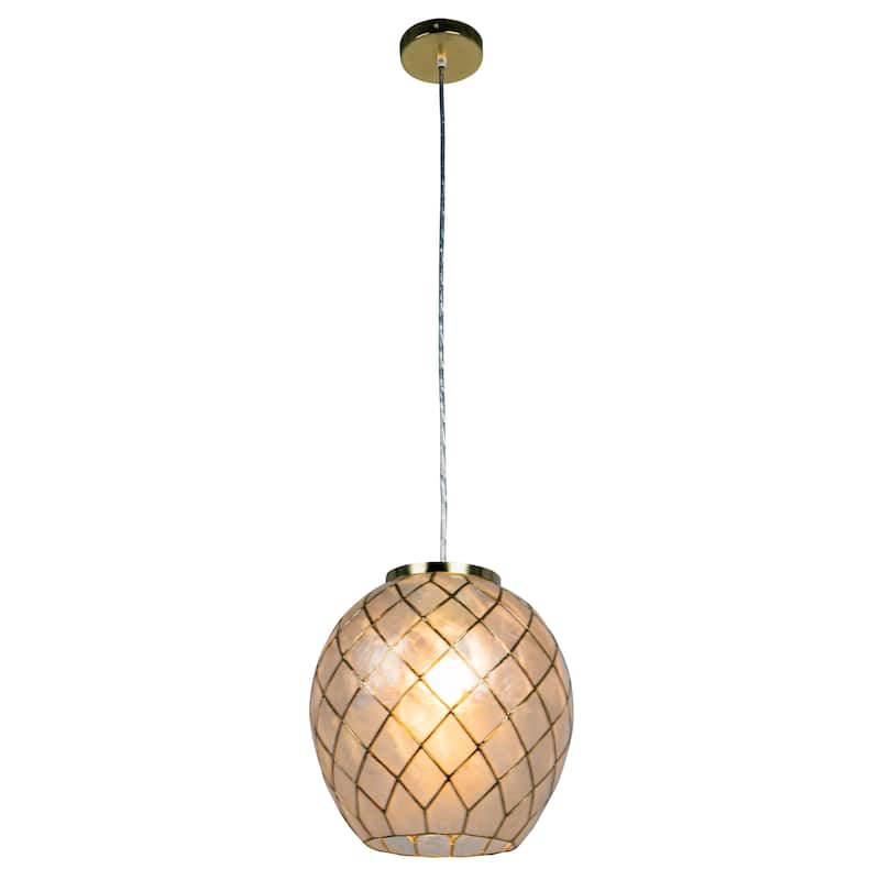 Marina Natural Capiz and Metal Orb Pendant Ceiling Light - Gold