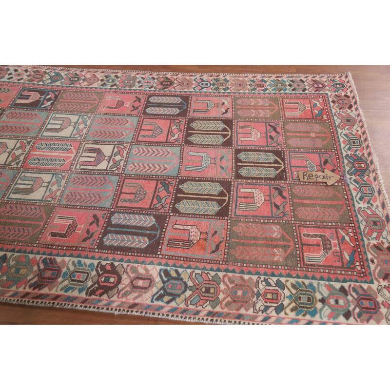 Hand Knotted Oriental 100% Wool Carpet Traditional All-Over Pink Bakhtiari Area Rug - 9' 3'' X 4' 8''