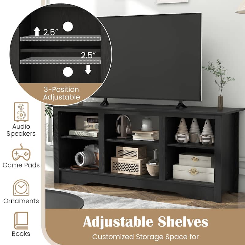 Engineered Wood 65 inches TV Stand with 6 Storage Cubby Shelves and Fireplace Space - 58" x 16" x 24.5"