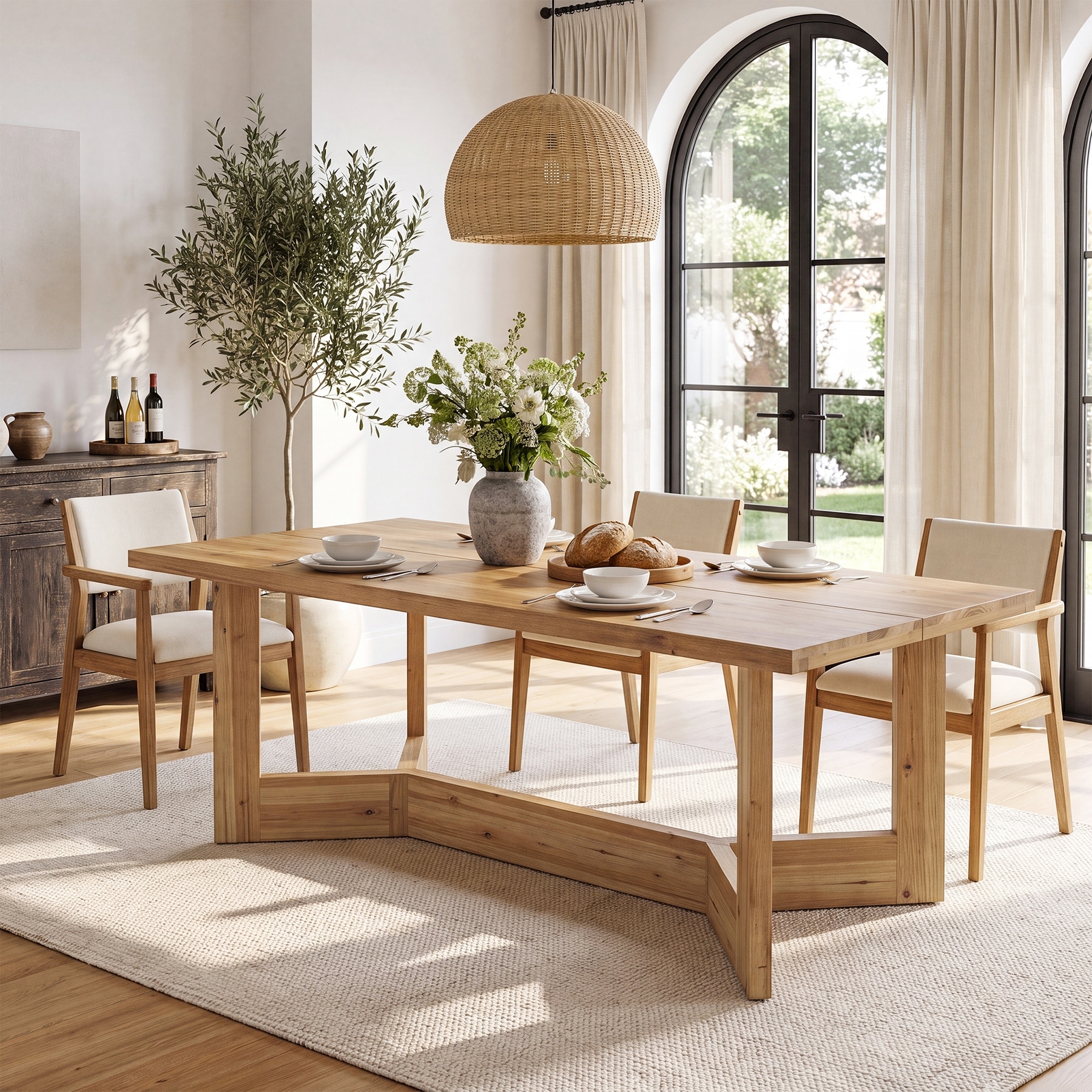 62.9-Inch Solid Wood Dining Table for Dining Room