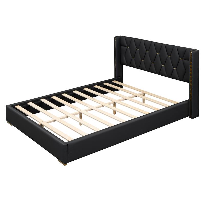 HomeRoots Black Tufted Upholstered Twin Bed Frame