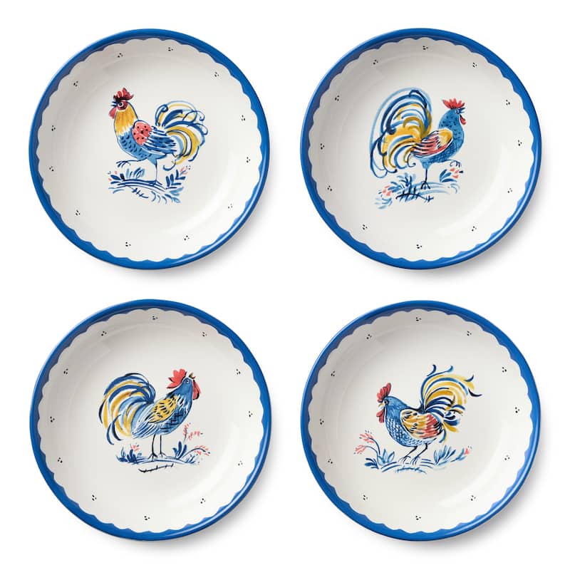 Certified International French Rooster 9" Soup/Cereal Bowls, Set of 4 Assorted Designs - 9.00"L x 9.00"W x 2.00"H