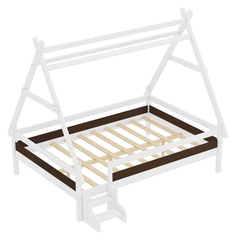 Childlike Fun House-shaped Platform Bed Frame with Low Profile Stairs