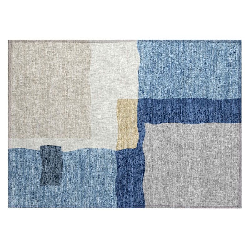 Machine Washable Indoor/ Outdoor Contemporary Blox Chantille Rug