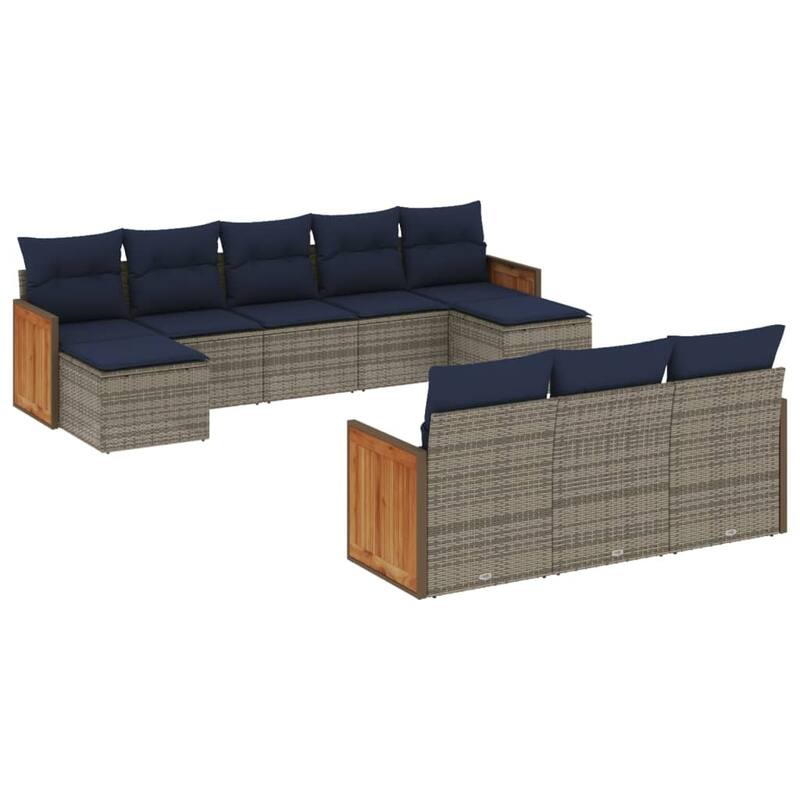 vidaXL 10/11 Piece Patio Sofa Set with Cushions Black/Gray Poly Rattan - 21.7 x 24.4 x 27.2