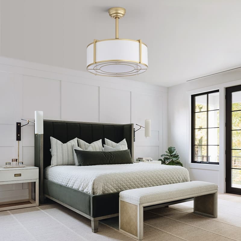 20" Modern Gold Ceiling Fan with Light and Remote Control, Reversible DC Motor 6 Speeds Fandelier Ceiling Fan with Fabric Shade