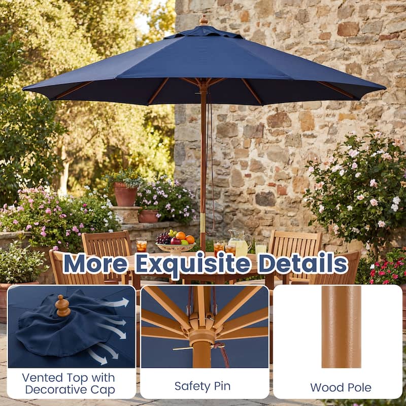 Gymax 9 FT Patio Umbrella w/Adjustable Height Rope Pulley Lift Vented