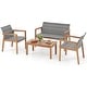 preview thumbnail 1 of 8, Gymax 4 Pieces Outdoor Furniture Set Acacia Wood Frame Sofa Set w/ Mix Gray+Brown - 4-Piece