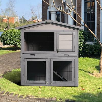 Rabbit Hutch Rabbit Cage, Bunny Cage with Pull Out Tray, Outdoor Rabbit Hutch Ferrets with Running Cage Removable Tray Ramp