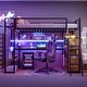 preview thumbnail 1 of 10, Twin Size Metal Loft Bed with Built-in Work Station, LED and Multiple Storage Black
