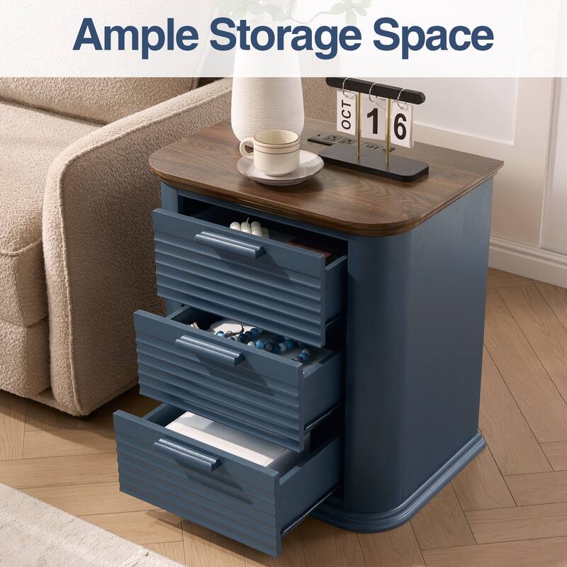 Modern End Table for Living Room, Bedroom, Home Office - Navy Blue