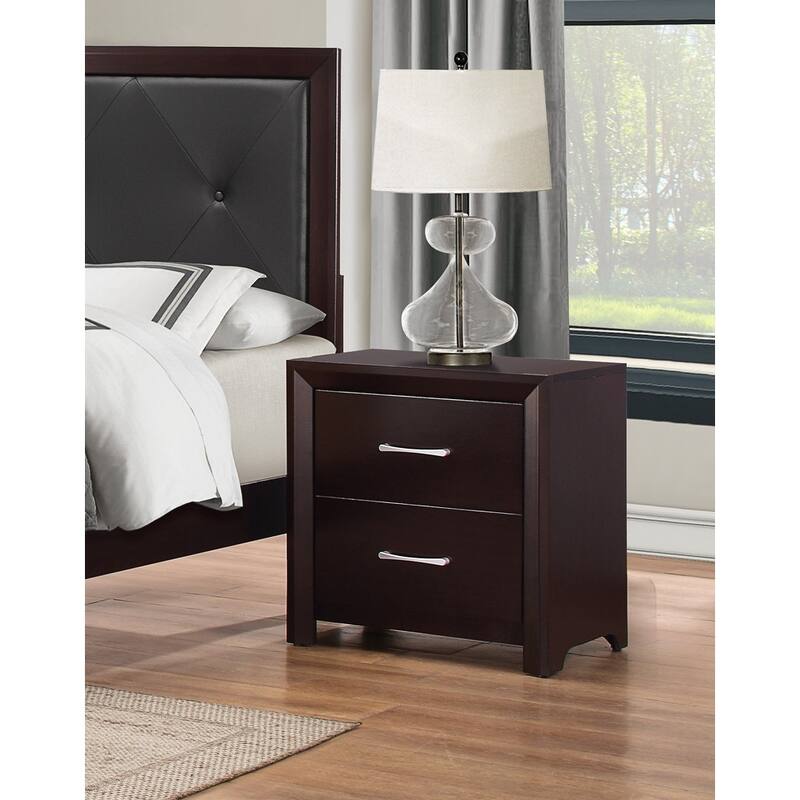 Espresso Finish Nightstand, Drawers, Silver Tone Pulls, Contemporary Design