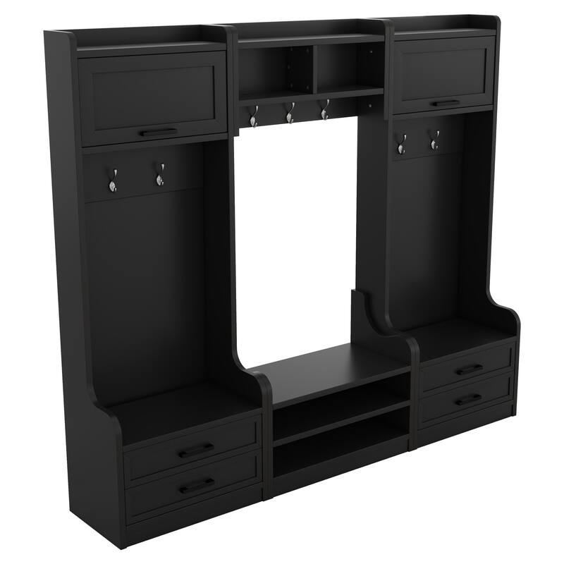 4-in-1 Entryway Hall Tree with Bench, Shoe Storage, 7 Hooks Coat Rack, Drawers, Cabinet, Detachable Multiple Functions Halltree