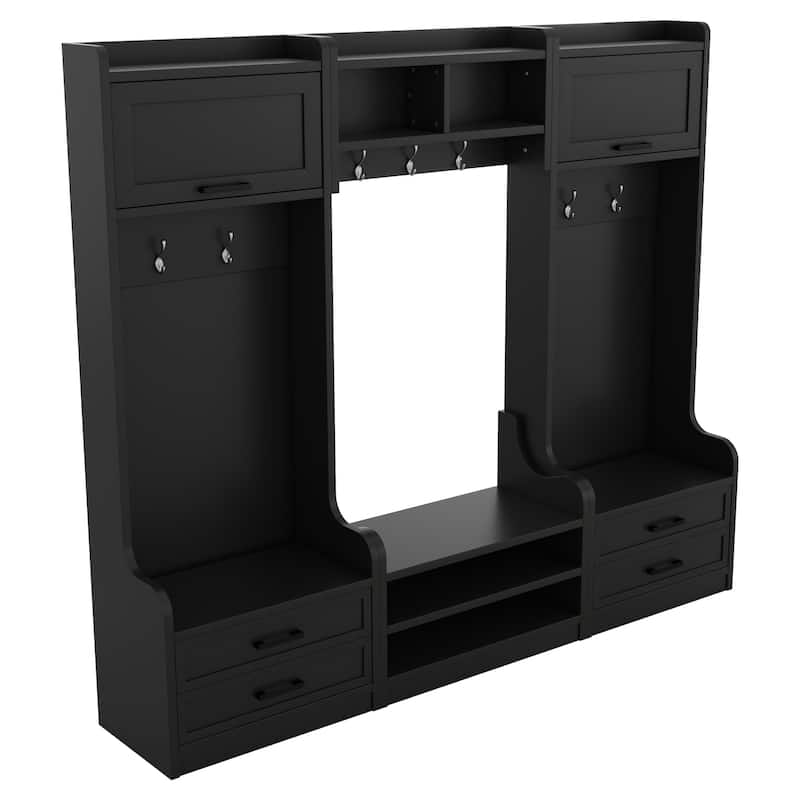 GDFStudio - Janet 4 in 1 Detachable Hall Tree with Coat Hooks, Storage Cabinet and Shoe Bench for Entryway or Hallway