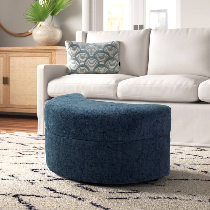 Moon Chenille Upholstered Storage Ottoman - Navy