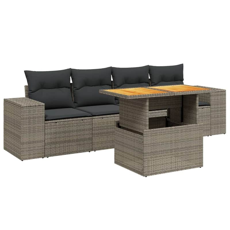 vidaXL Patio Sofa Set with Cushions Sectional Lounge Sofas 5 Piece Poly Rattan - 21.7 x 39.4 x 28.7
