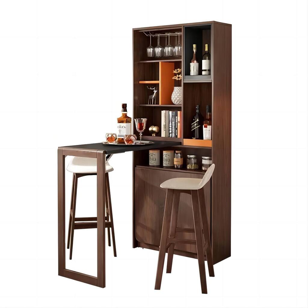 Multifunction Modern Home Furniture Convertible Dining Table Storage Wood Wine Cabinet Bar Counter Restaurant