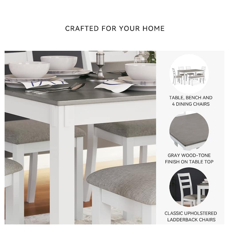 Signature Design by Ashley Stonehollow White and Gray Dining Table and Chairs with Bench (Set of 6)