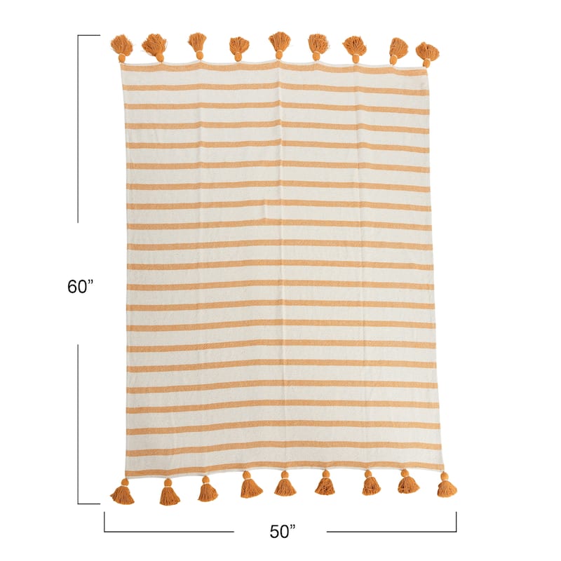 Striped Cotton Throw Blanket with Tassels