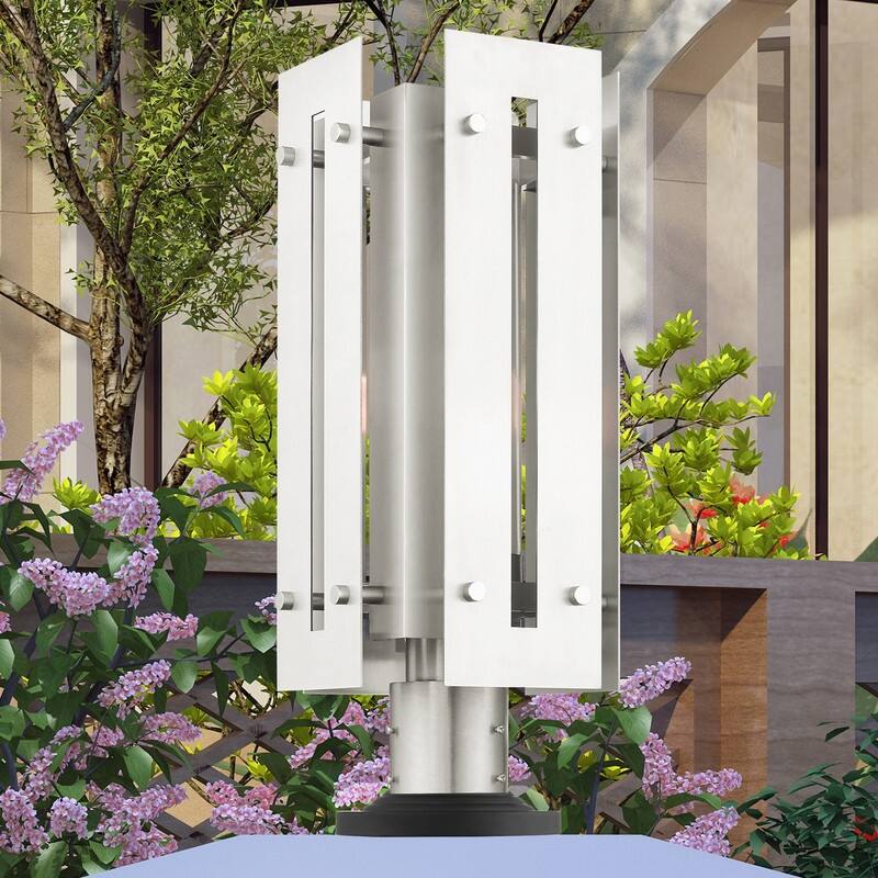Livex Lighting 1-light Brushed Nickel Outdoor Post Top, 21776-91 - 8.625" Sq. x 20" H