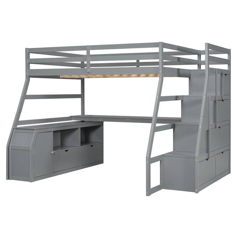 Pine Loft Bed with Desk and Storage