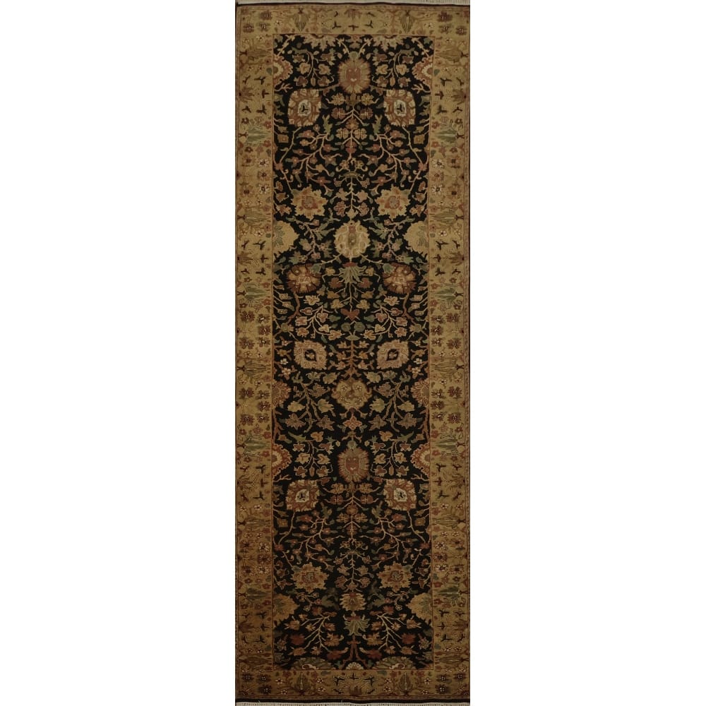 Hand Knotted Oriental 100% Wool Carpet Traditional All-Over Black Peshawar Runner Rug - 12' 1'' X 3' 3''