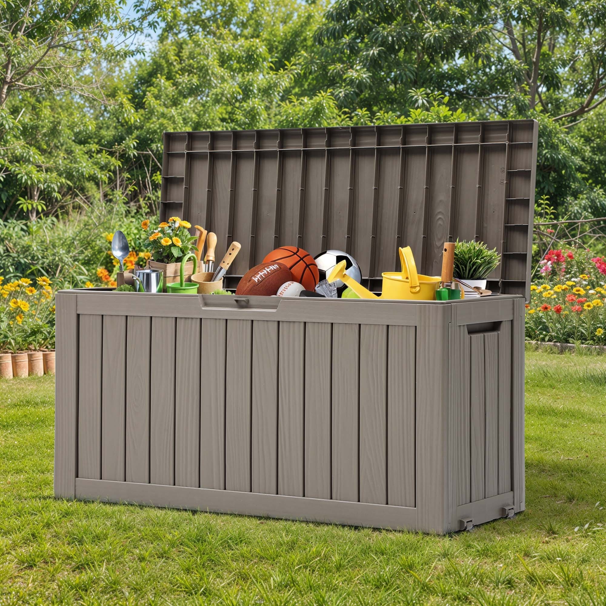 Moasis 72 Gallon Outdoor Resin Deck Box, Pool Storage Box with Wheels for Outdoor Cushions