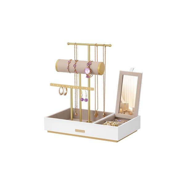 slide 2 of 19, Gold Metal Multi-Tier Jewelry Holder with Necklace, Earring & Bracelet Organizer Stand - 6.7"D x 10.6"W x 11.4"H White-Gold