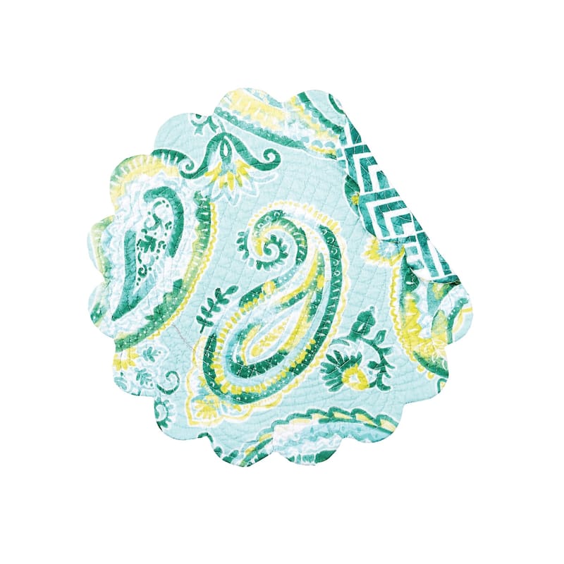 Jade Cotton Quilted Round Reversible Placemat Set of 6 - Set of 6