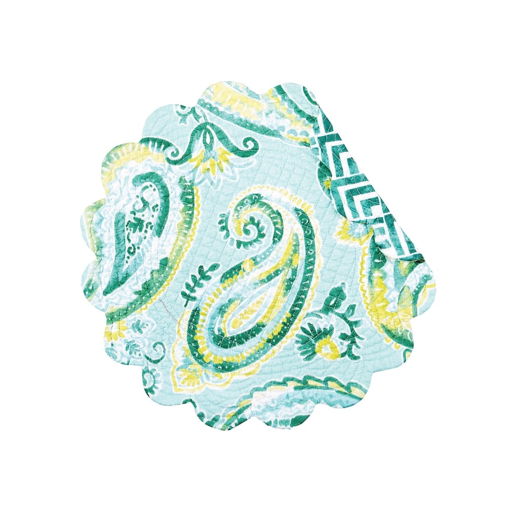 Jade Cotton Quilted Round Reversible Placemat Set of 6 - Set of 6