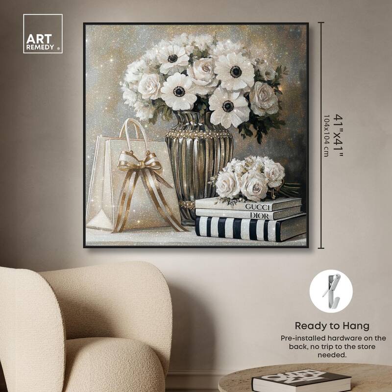 Elegant Flowers Books Neutral Canvas by Art Remedy