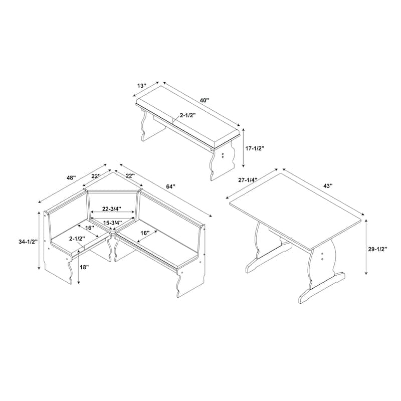 Hannah Breakfast Nook 3-piece Dining Set