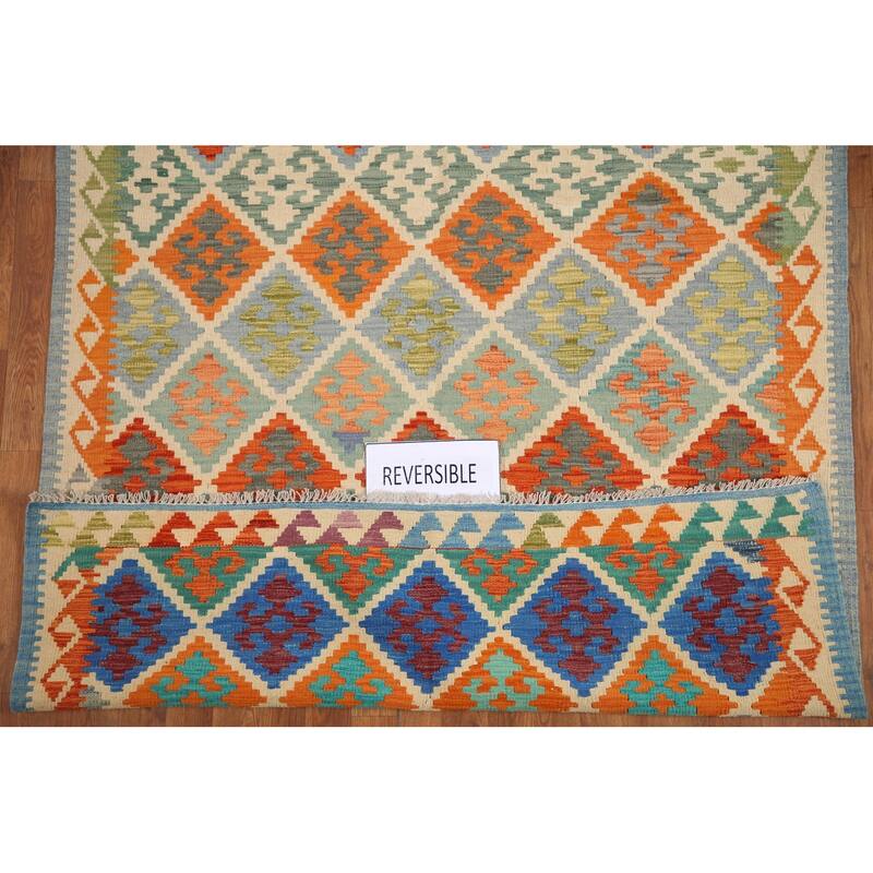 Hand Woven Oriental 100% Wool Carpet Southwestern Geometric Multi-Colored Kilim Area Rug - 6' 3'' X 5' 0''