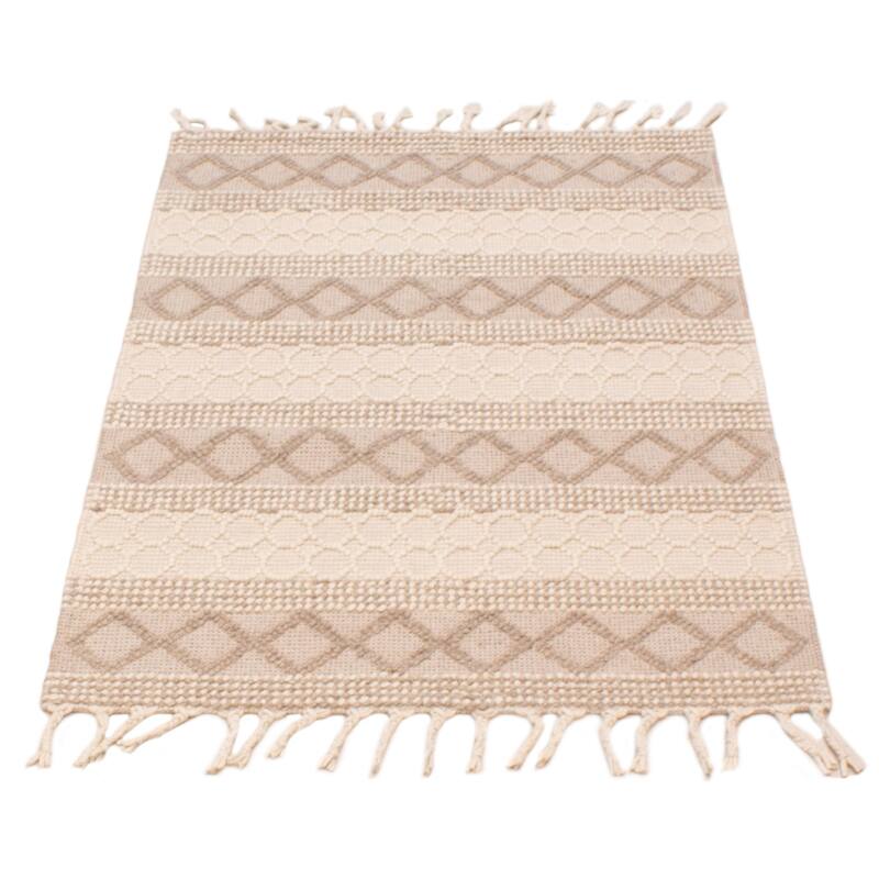 ECARPETGALLERY Braid weave Sienna Cream, Taupe Wool Rug - 4'0 x 5'7